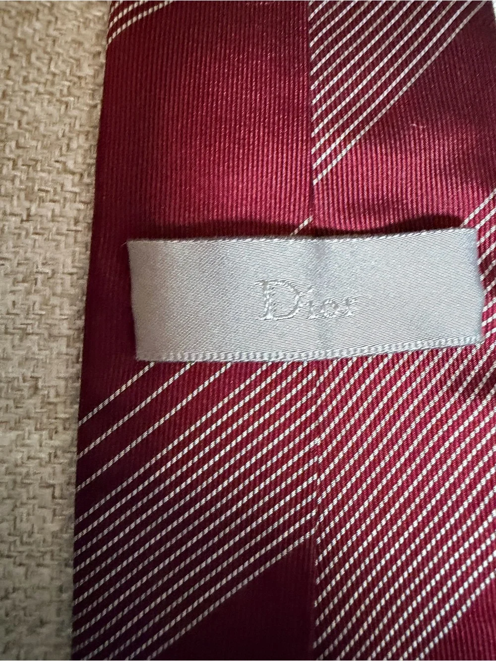 Dior Burgundy Striped Silk Tie with White Pinstripes AUTHENTIC